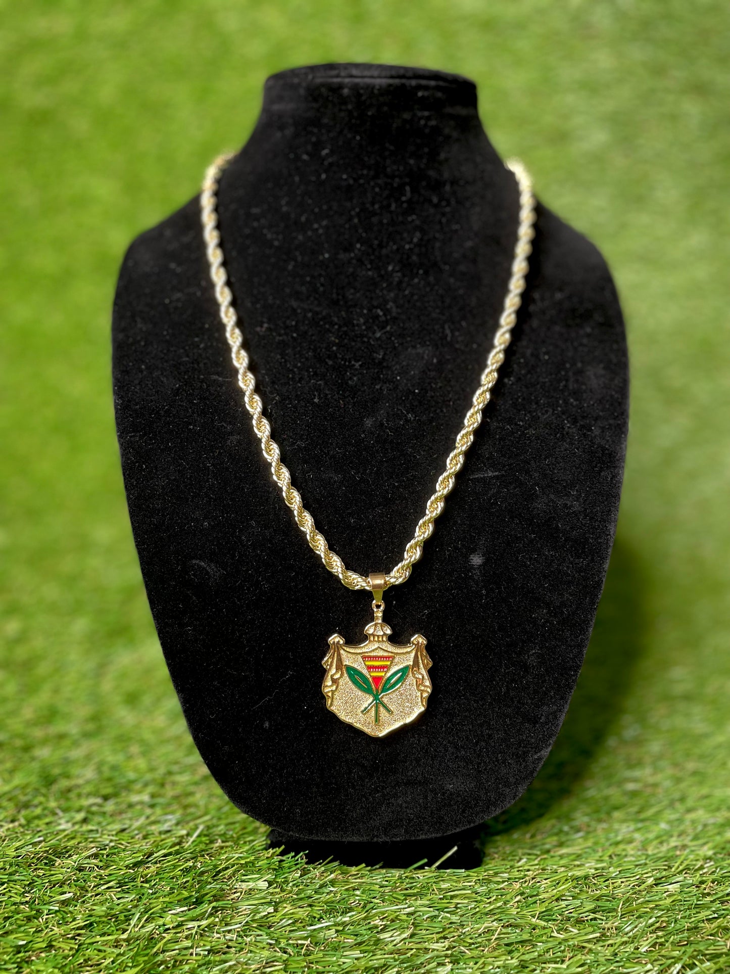6mm 24 inch Rope chain with 2 inch Kanaka Maoli Coat Of Arms Pendant
