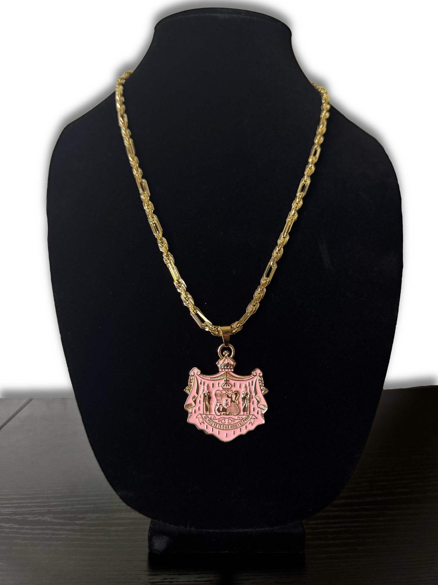 4mm Milano Rope Chain With Pink Hawaiian Coat Of Arms Pendent