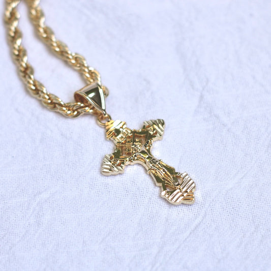 5mm Rope Chain (24Inch) w/ 1.5 Inch INRI Cross Pendant