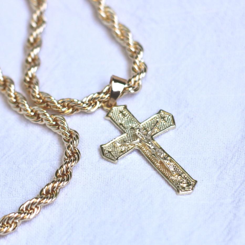 6mm Rope Chain (24Inch) w/ 2.5 Inch 3rd Cross Pendant