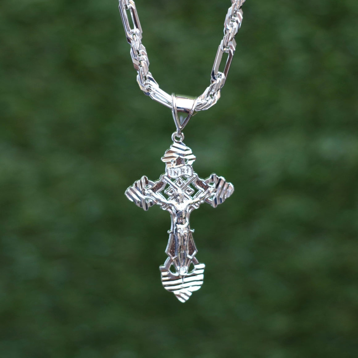 5mm 24 inch Silver Milano Rope Chain w/ 2.5 Inch INRI Cross Pendant