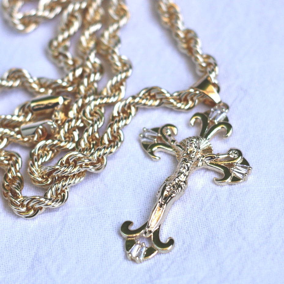 6mm Rope Chain (24Inch) w/ 2.5 Inch 1st Gen Cross Pendant