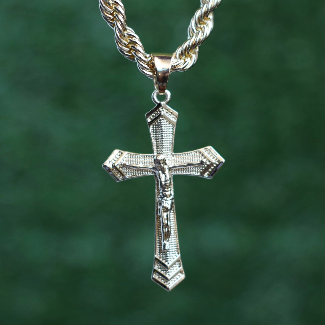 6mm Rope Chain (24Inch) w/ 2.5 Inch 2nd Gen Cross Pendant