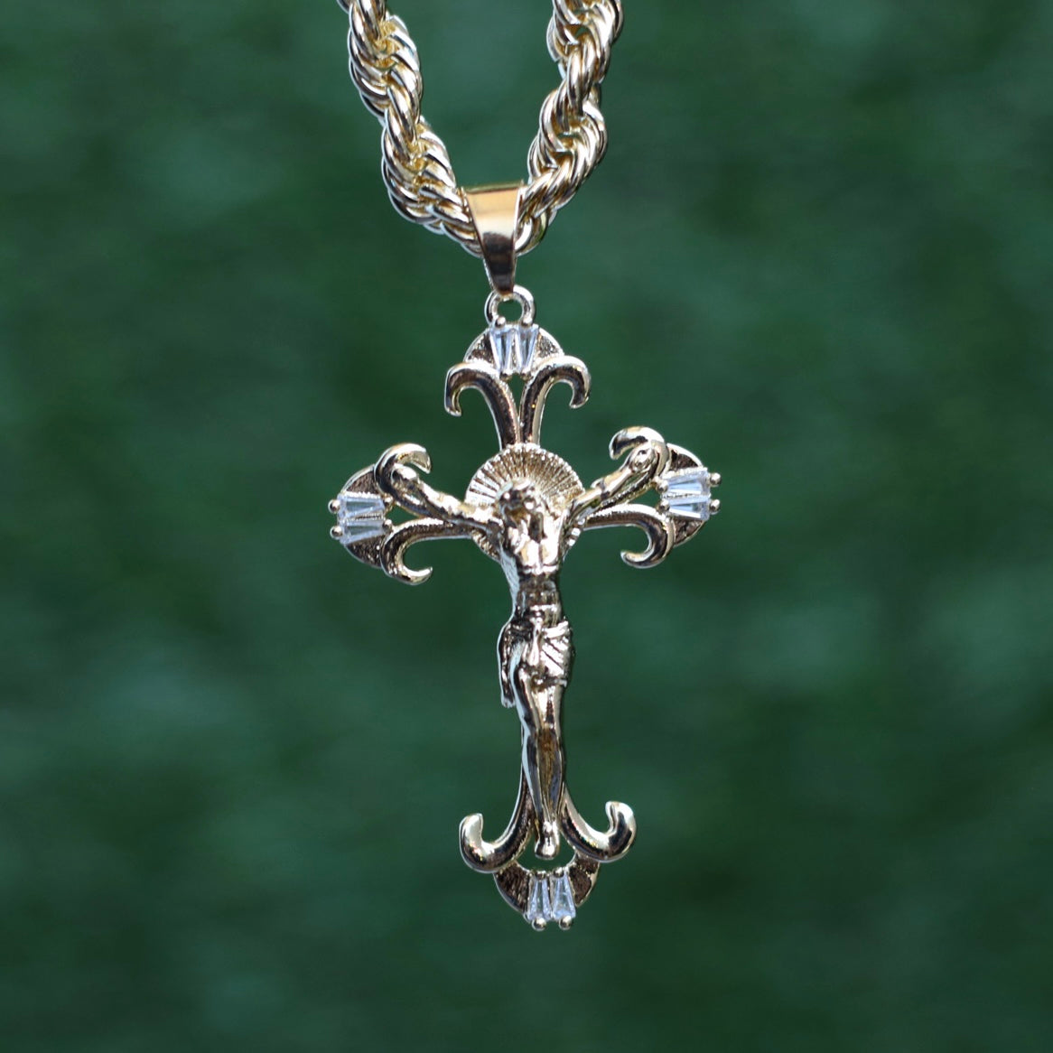 6mm Rope Chain (24Inch) w/ 2.5 Inch 1st Gen Cross Pendant