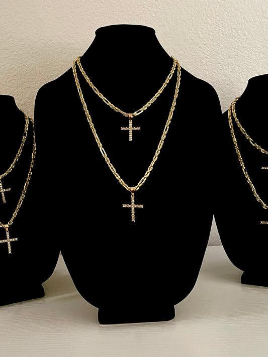 5mm Milano Rope Chain With Gold Bling Cross Pendent