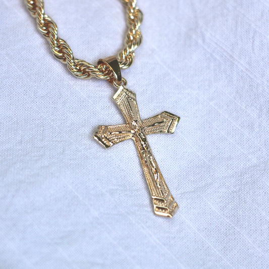 6mm Rope Chain (24Inch) w/ 2.5 Inch 2nd Gen Cross Pendant
