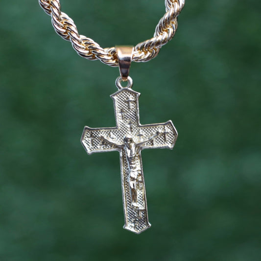 6mm Rope Chain (24Inch) w/ 2.5 Inch 3rd Cross Pendant