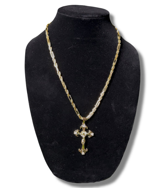 5mm Gold Filled 24 Inch Milano Rope Chain + 2 inch Cross Pendant